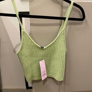 Green Ribbed Knit Crop Top